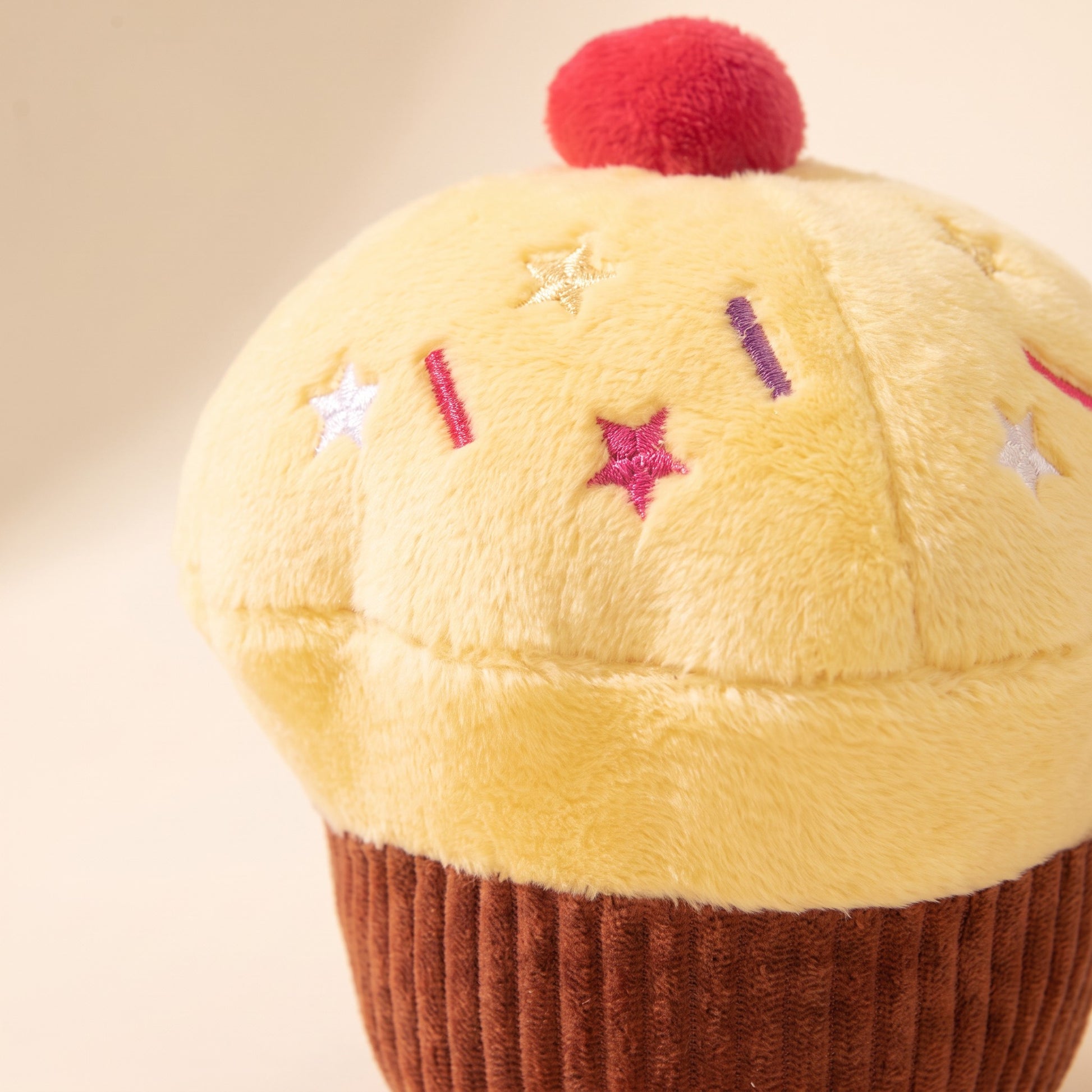Squeaky Cupcake Plush Dog Toys, close-up detail