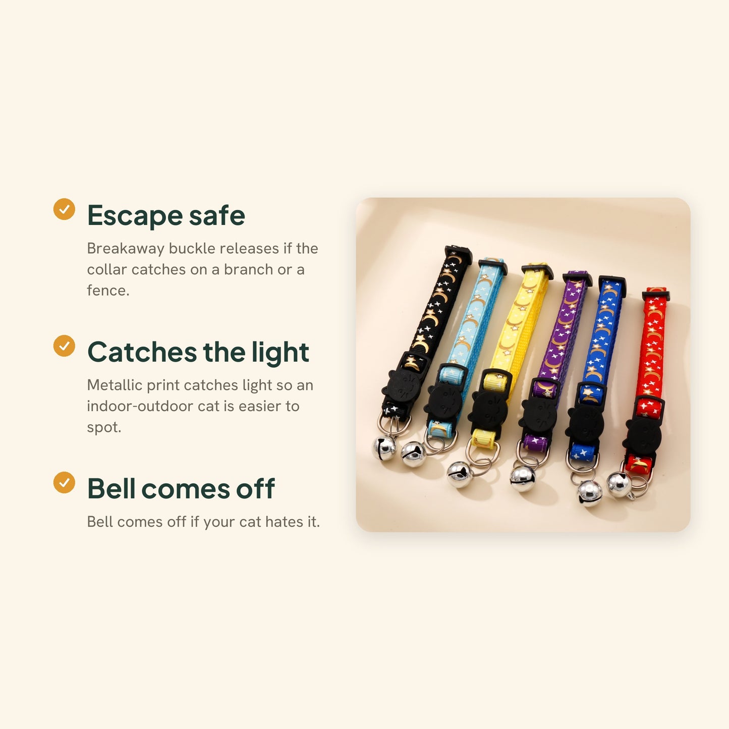 Star and Moon Cat Collar with Bell, key benefits