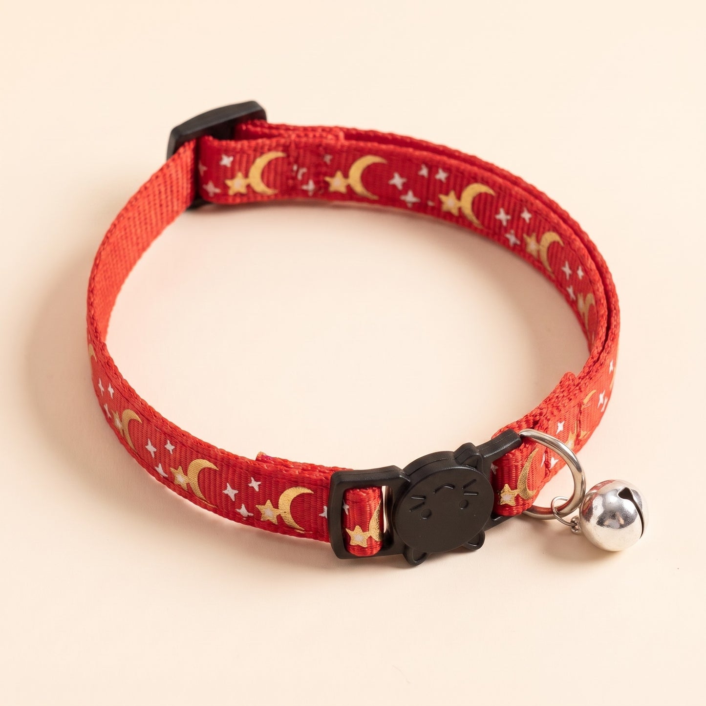 Star and Moon Cat Collar with Bell - red