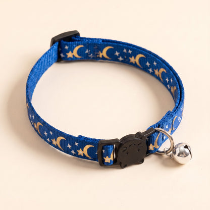 Star and Moon Cat Collar with Bell - blue