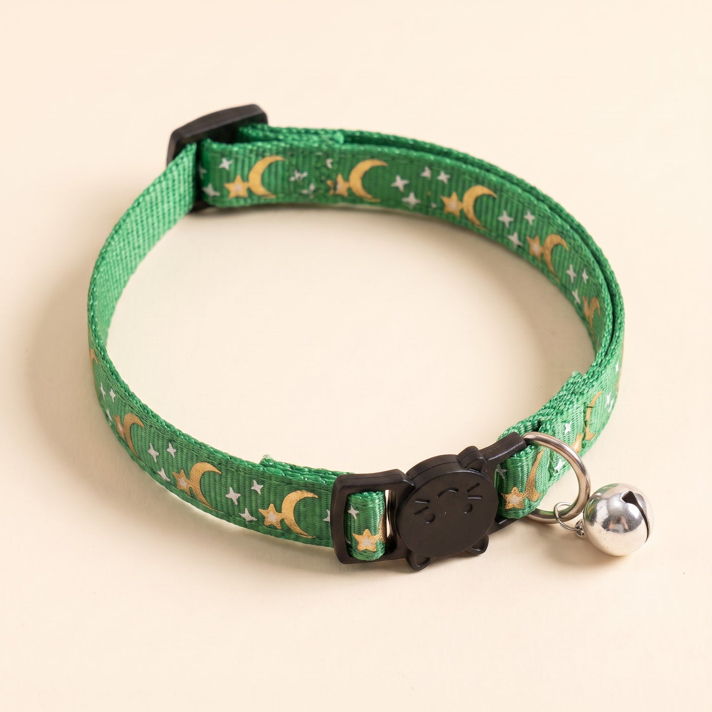 Star and Moon Cat Collar with Bell - green
