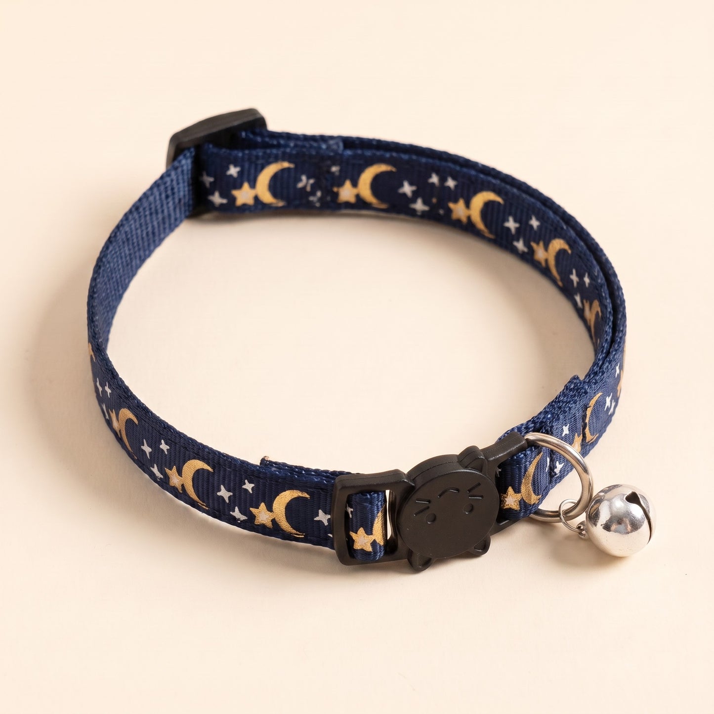 Star and Moon Cat Collar with Bell - navy