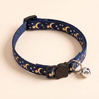 Star and Moon Cat Collar with Bell - navy
