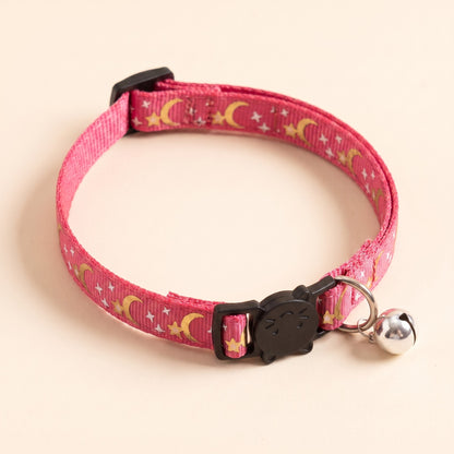 Star and Moon Cat Collar with Bell - pink