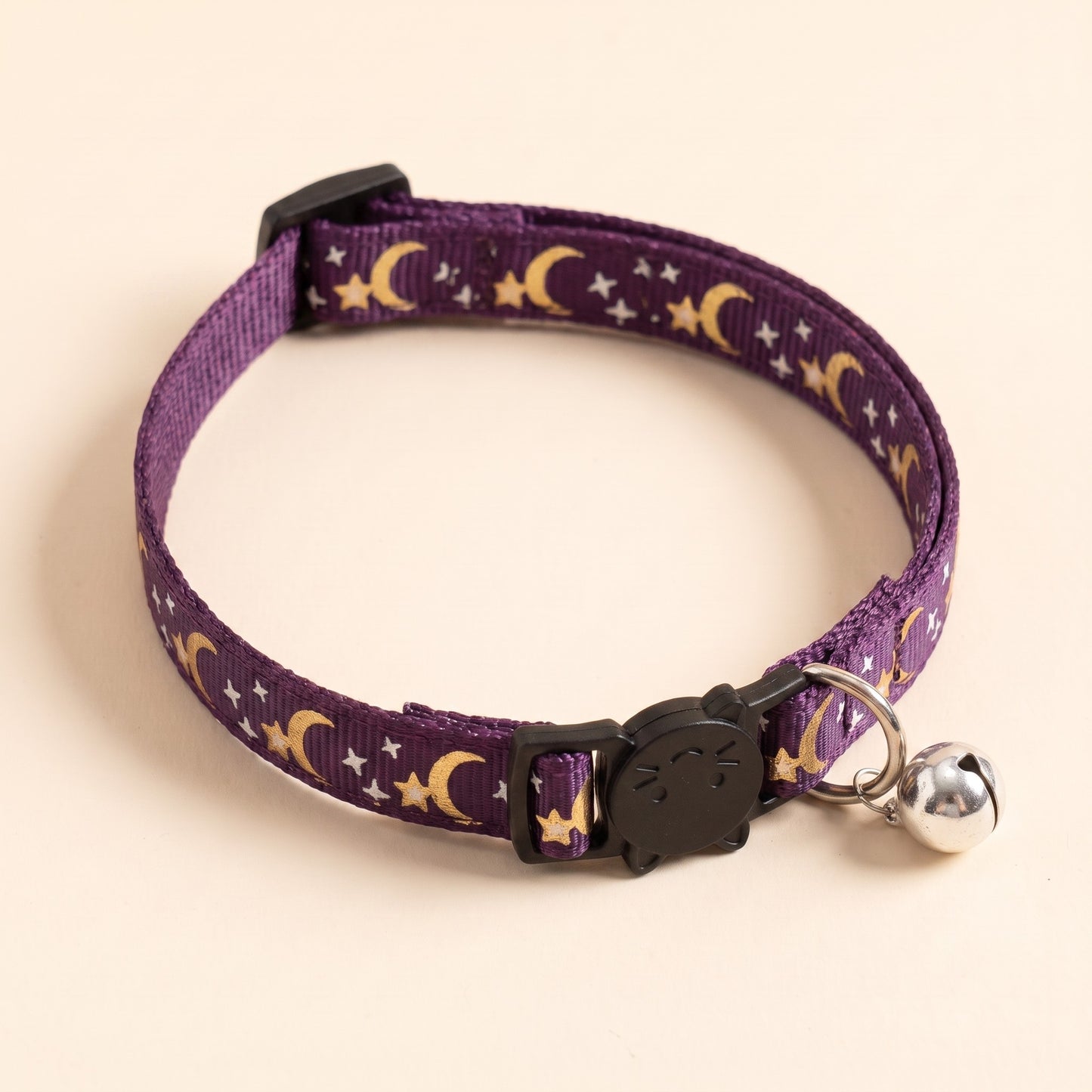 Star and Moon Cat Collar with Bell - purple