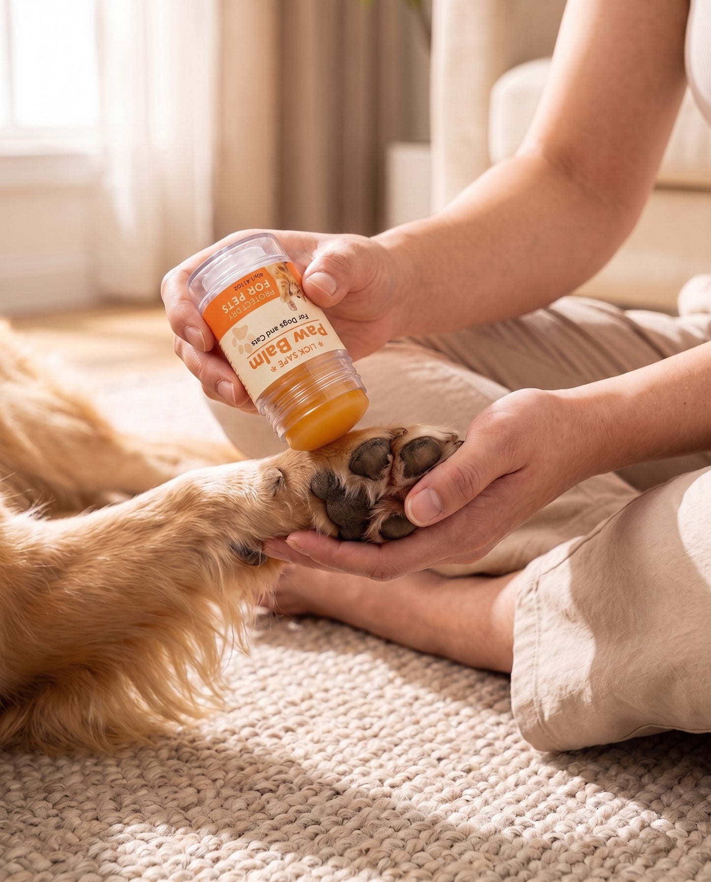 Lick-Safe Paw and Nose Balm Stick, 40g, in use at home