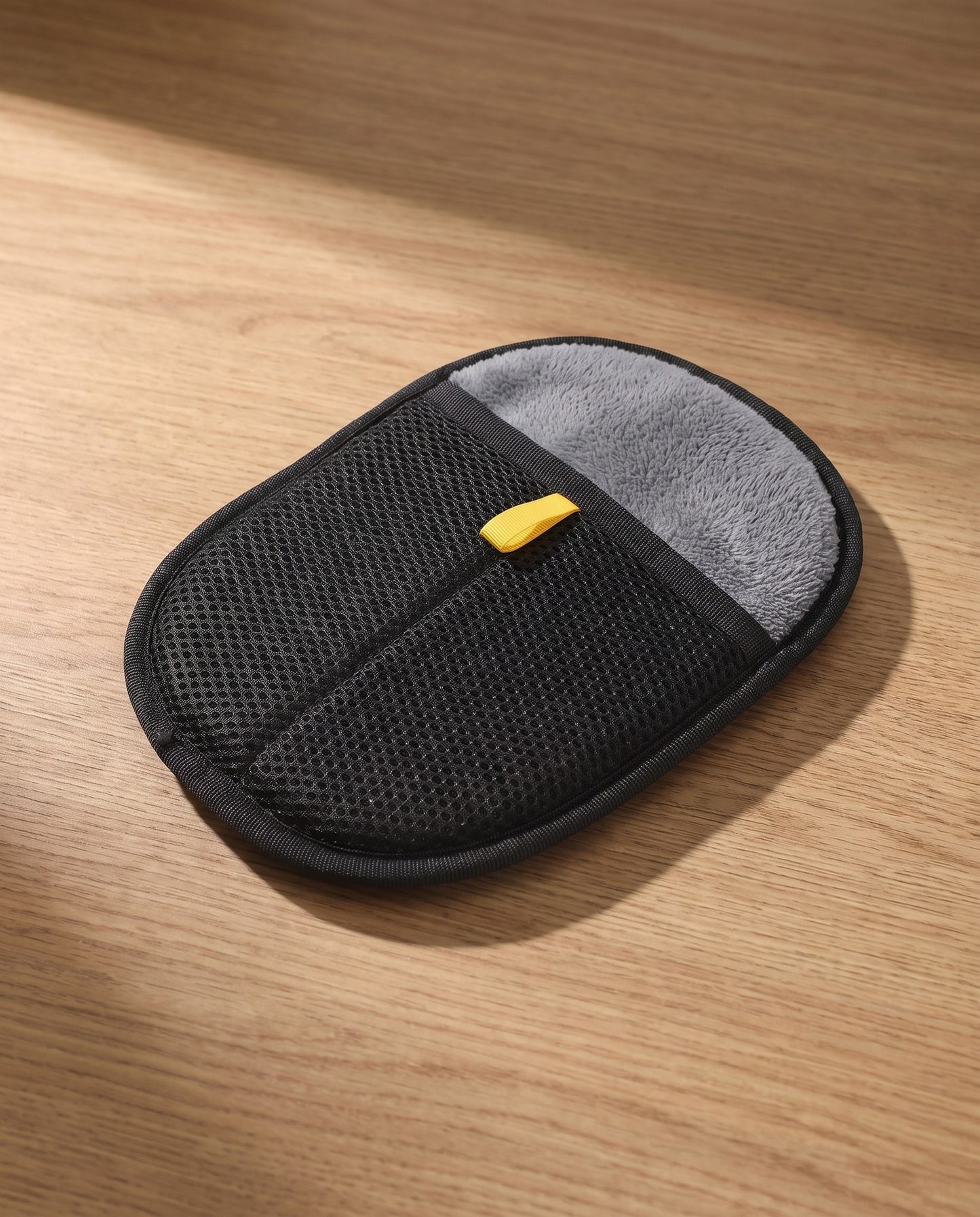 Double-Sided Grooming Mitt, styled in a home setting
