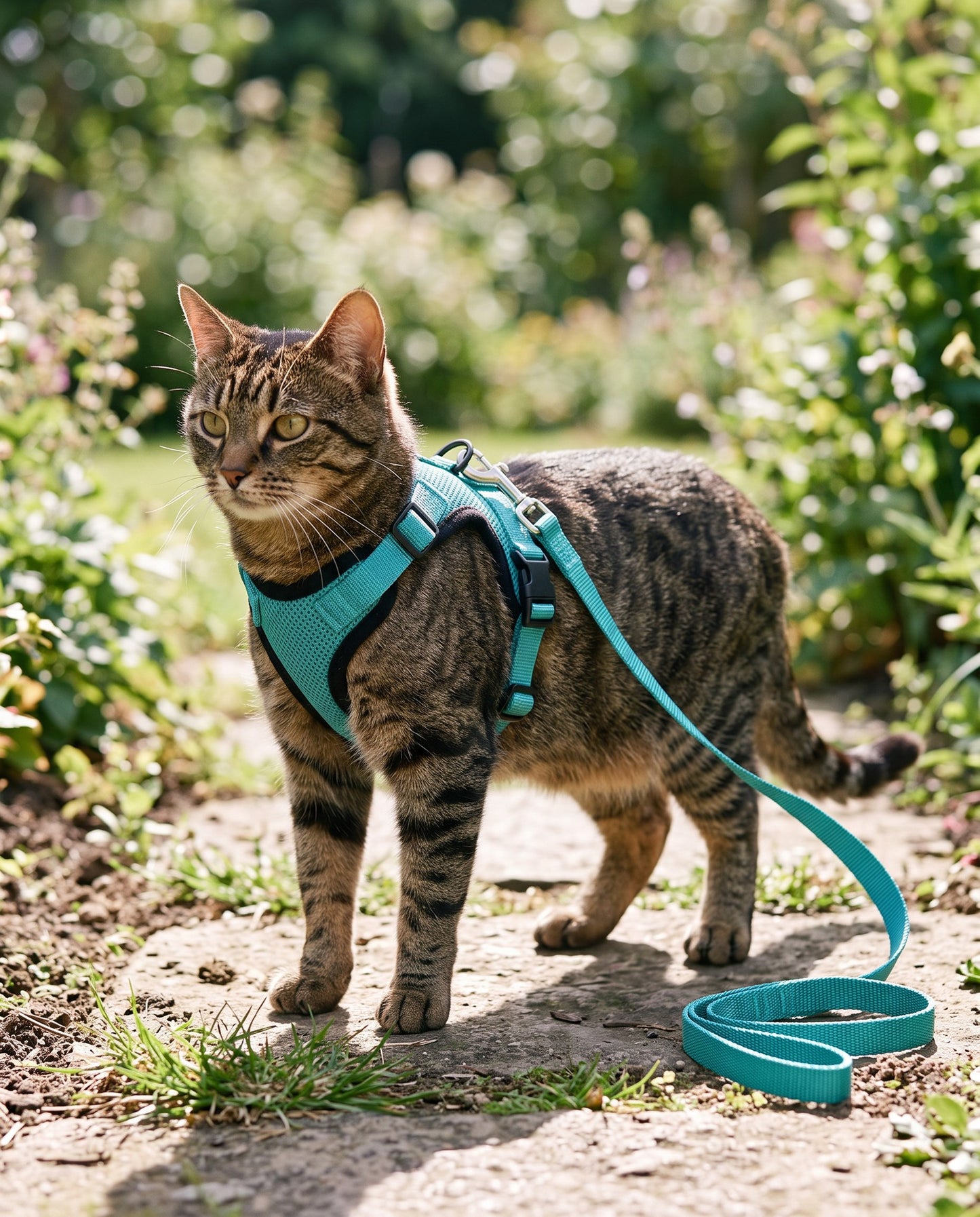 No-Choke Cat Harness and Leash Set, in use at home