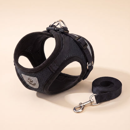 Reflective Mesh Harness and Leash Set in Black