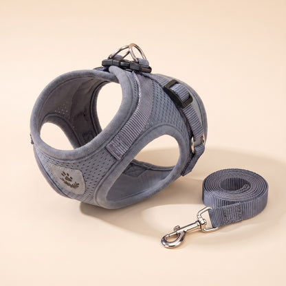 Reflective Mesh Harness and Leash Set in Grey