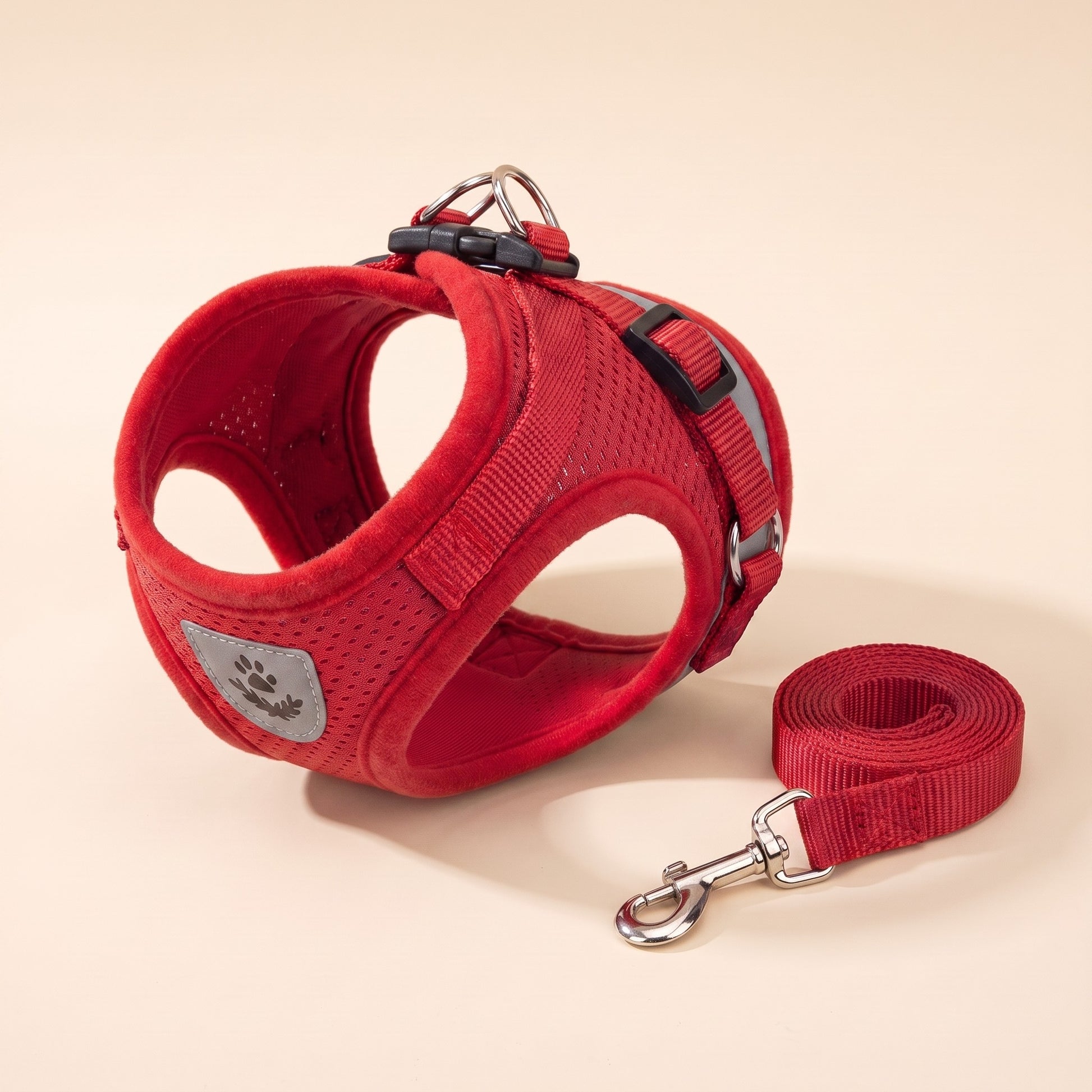 Reflective Mesh Harness and Leash Set in Red