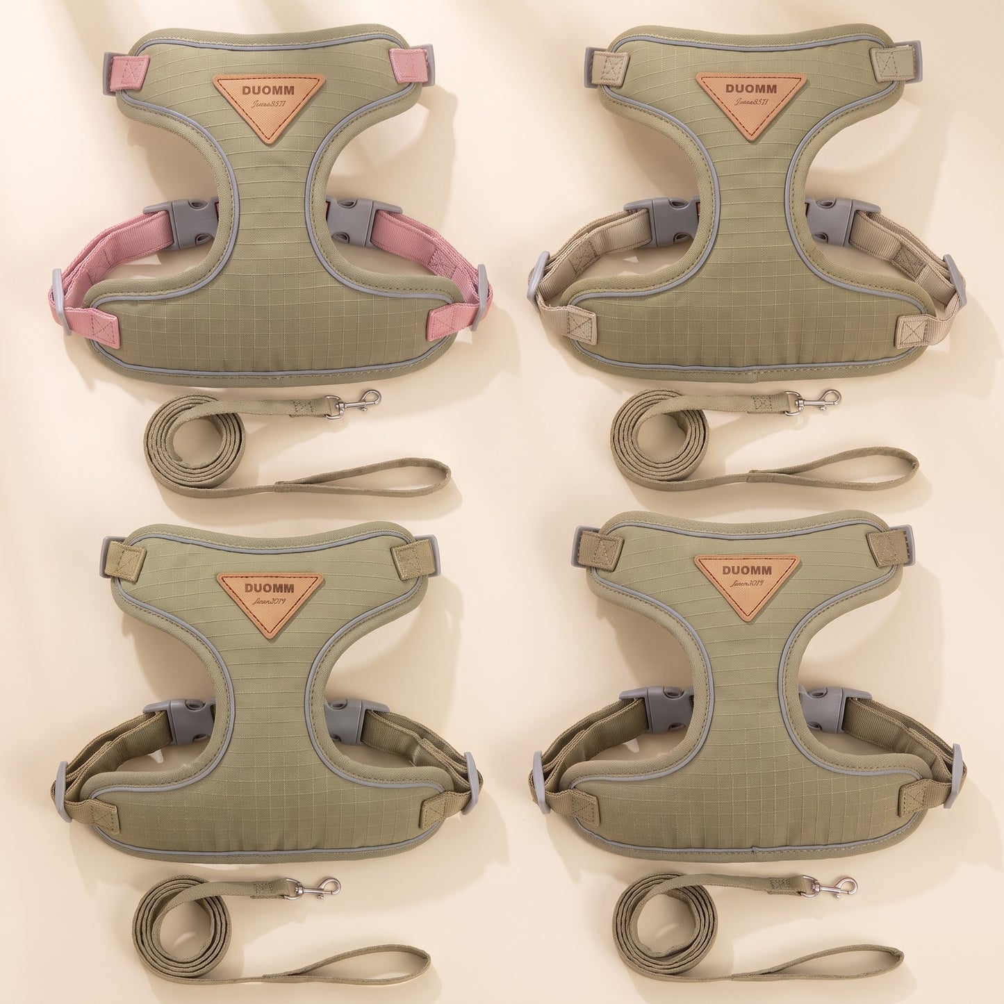 Adjustable Cat and Puppy Harness Set - khaki, a muted green-brown
