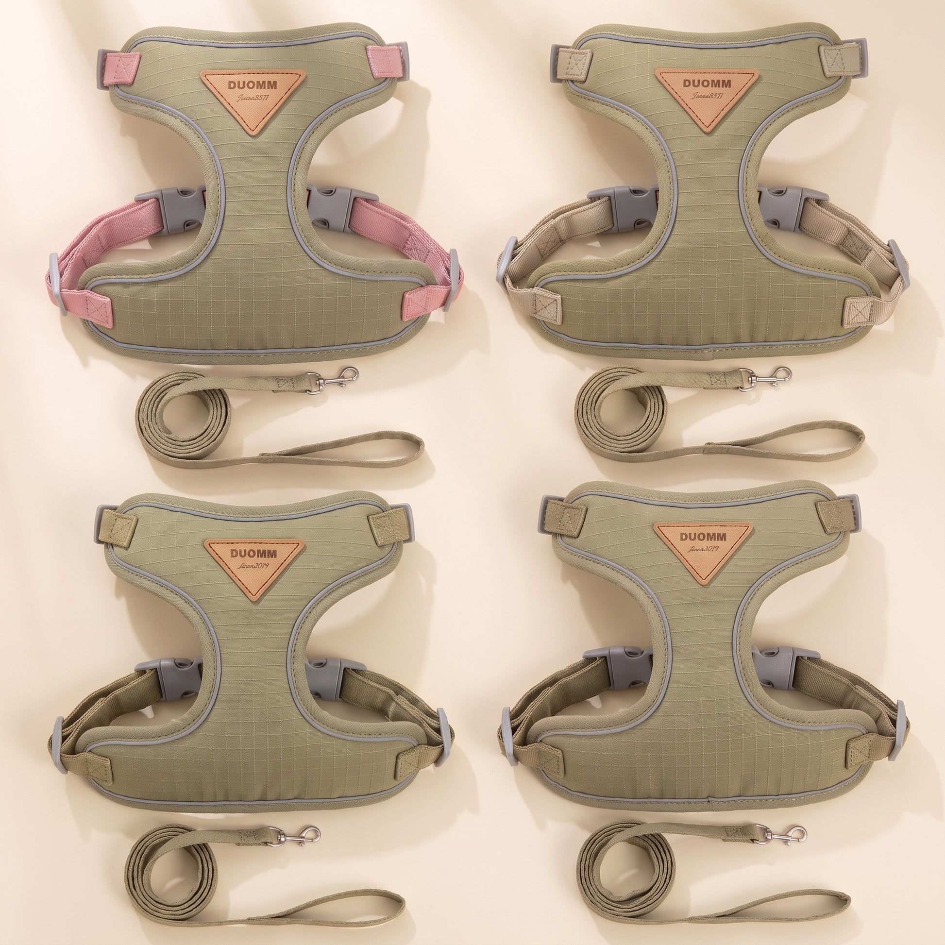 Adjustable Cat and Puppy Harness Set - khaki, a muted green-brown