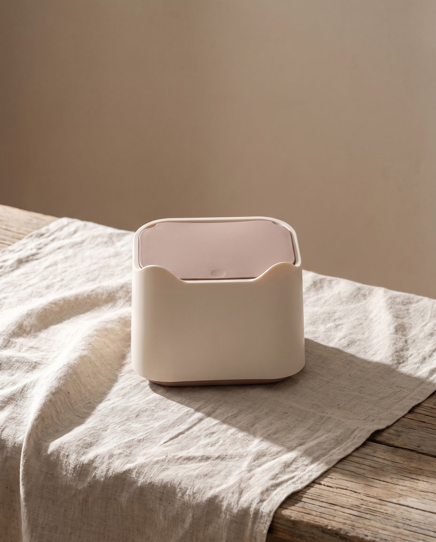 Enclosed Portable Litter Box with Lid, styled in a home setting
