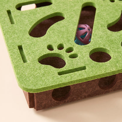 Felt Cat Puzzle Board with Bell Ball, close-up detail