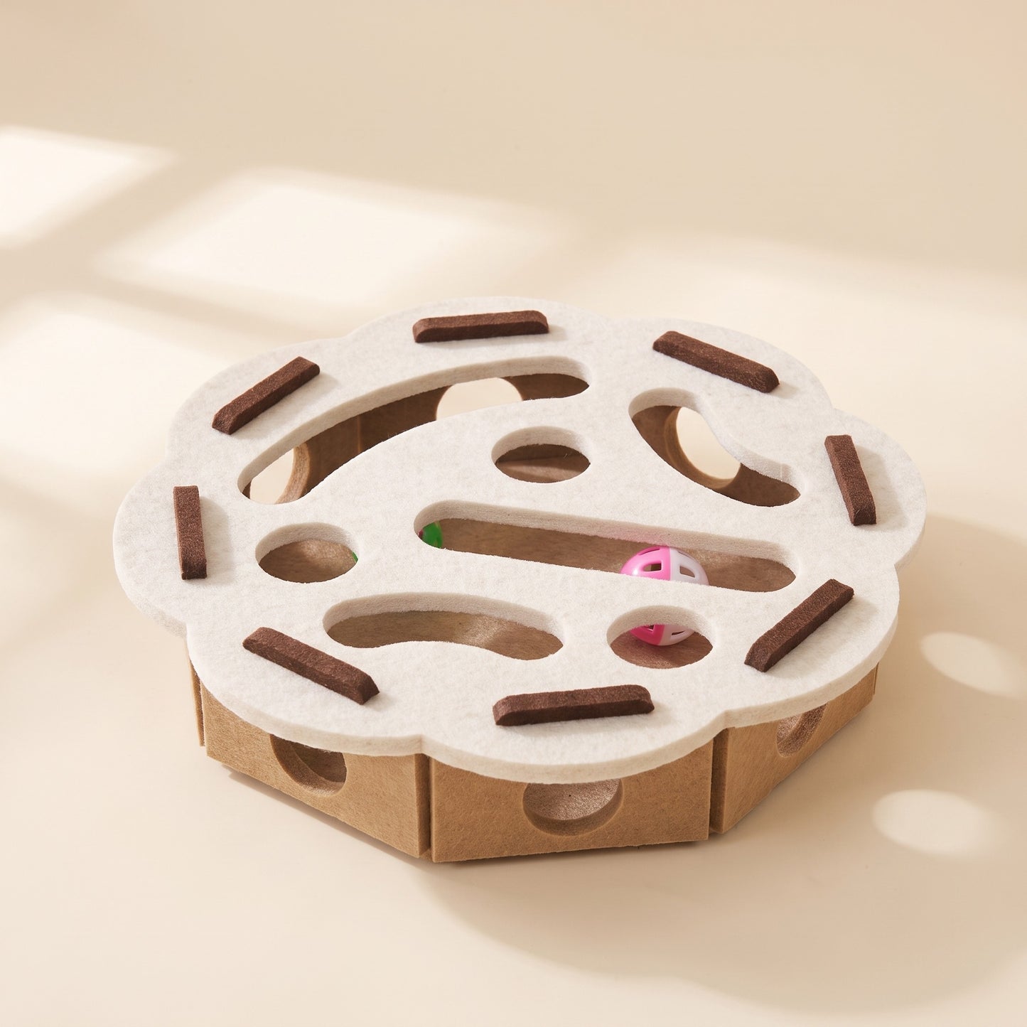 Felt Cat Puzzle Board with Bell Ball, flower camel