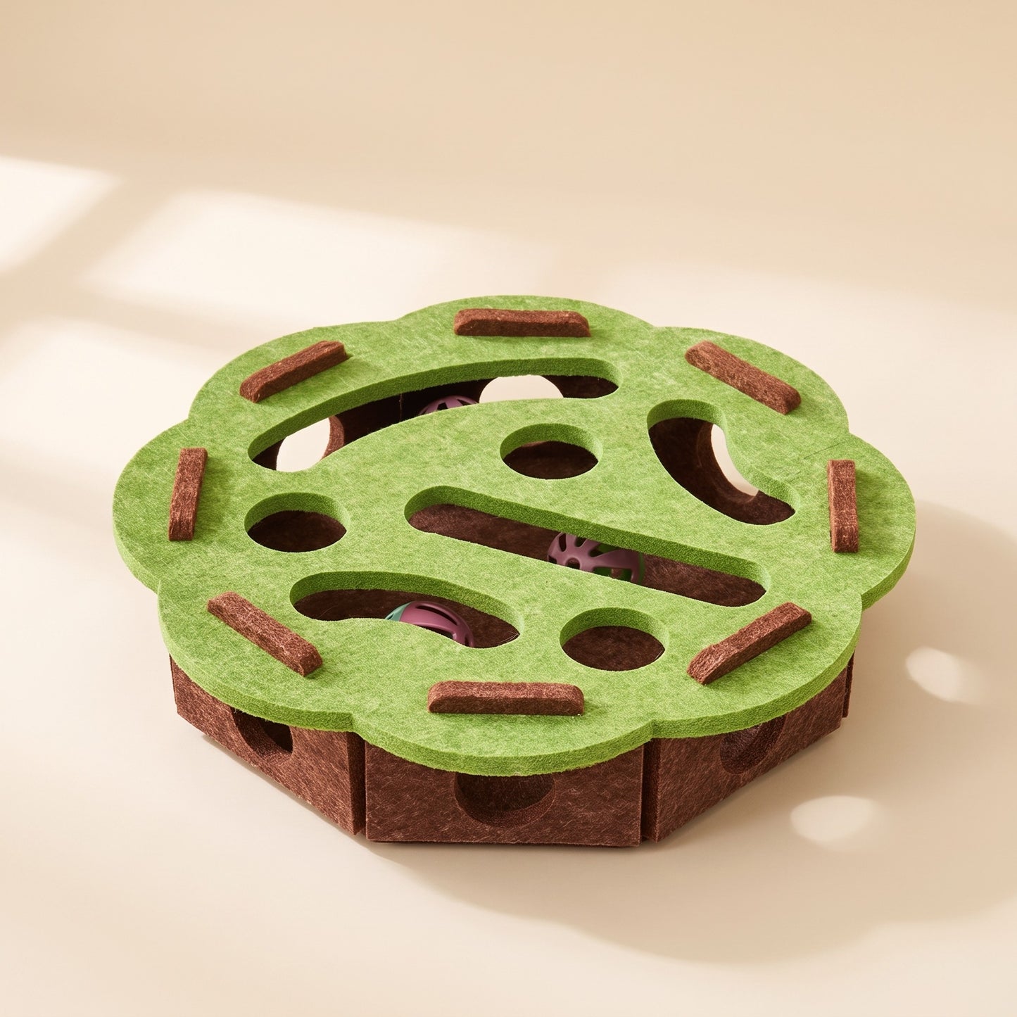 Felt Cat Puzzle Board with Bell Ball, flower green