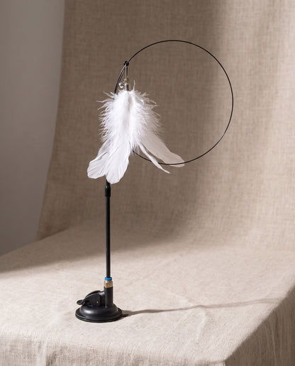 Suction Cup Feather Teaser Wand for Cats, styled in a home setting