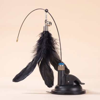 Suction Cup Feather Wand, Black Enhanced, close-up detail