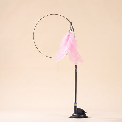 Suction Cup Feather Teaser Wand for Cats in pink