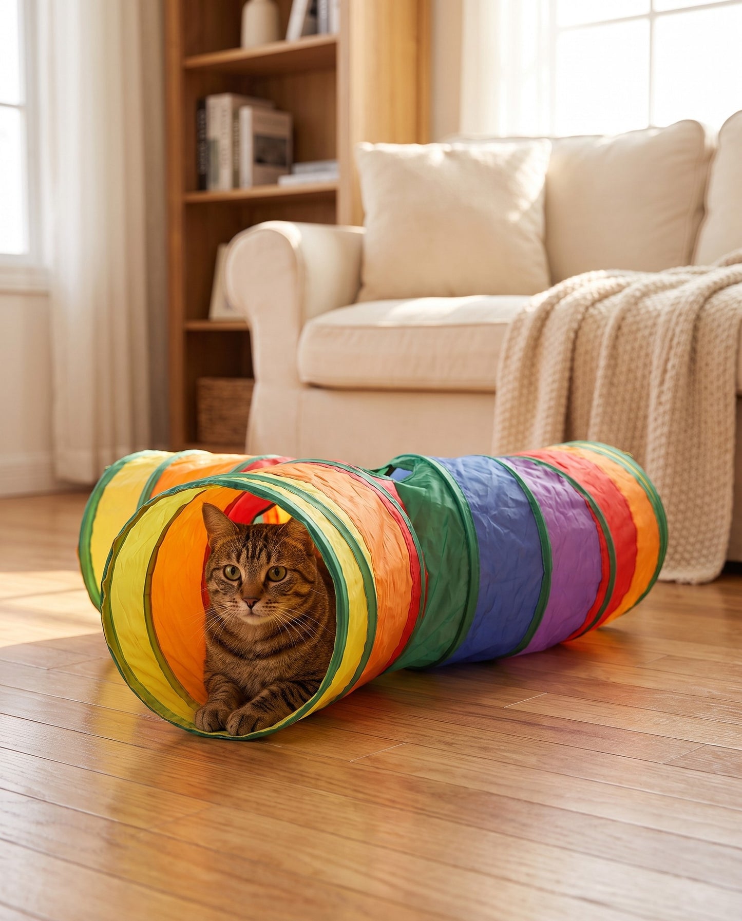 Collapsible Cat Play Tunnel, in use at home
