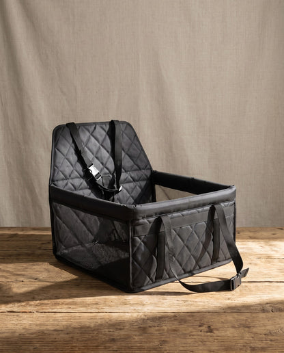 Quilted Booster Car Seat for Small Dogs, styled in a home setting