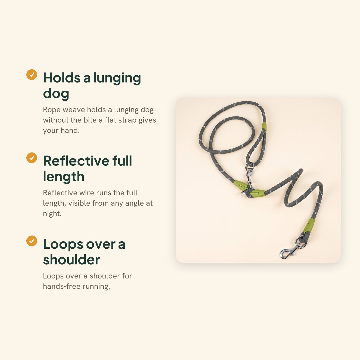 Reflective Rope Dog Leash with Alloy Hook, key benefits