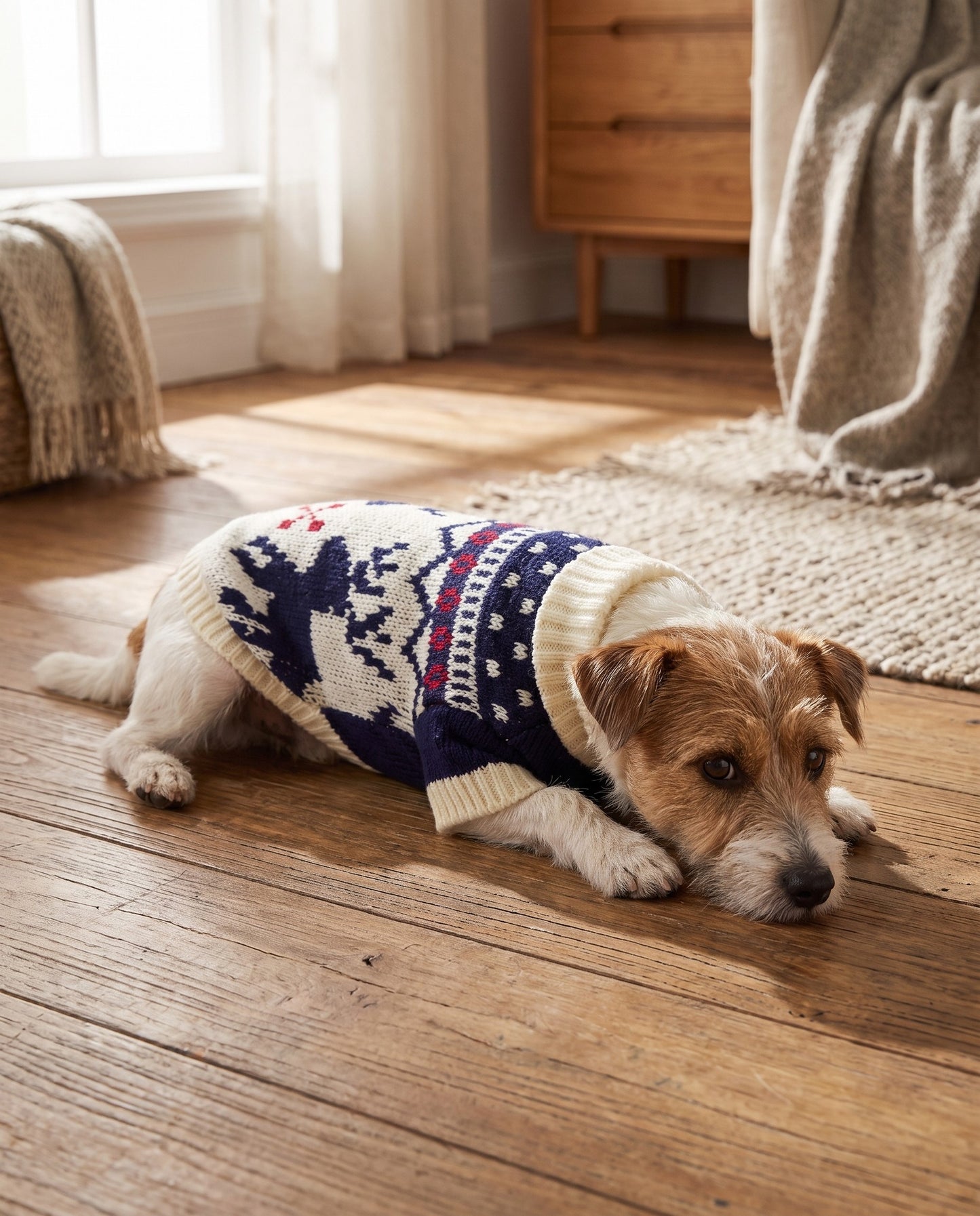 Fair Isle Knit Christmas Sweater for Dogs and Cats, in use at home