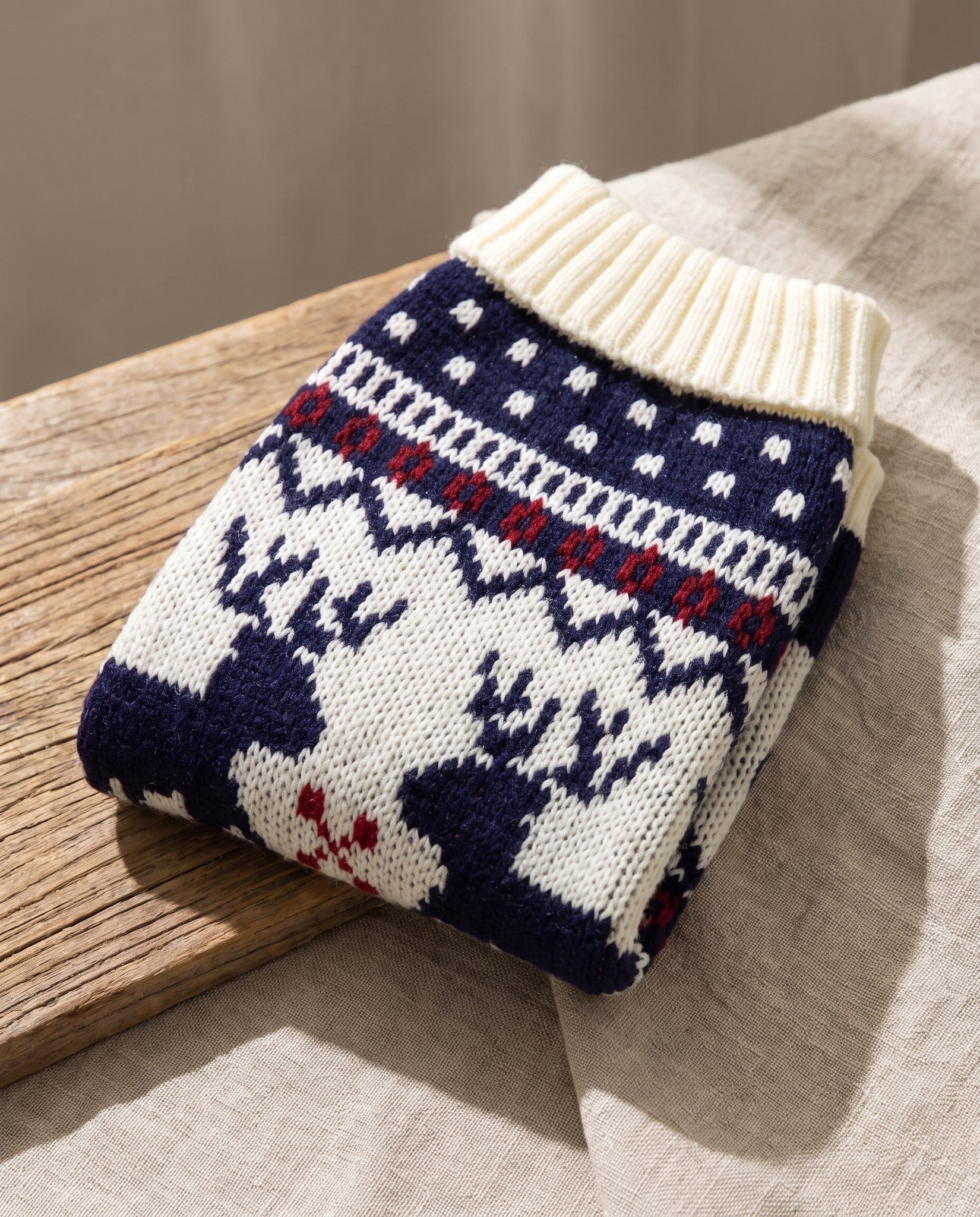 Fair Isle Knit Christmas Sweater for Dogs and Cats, styled in a home setting