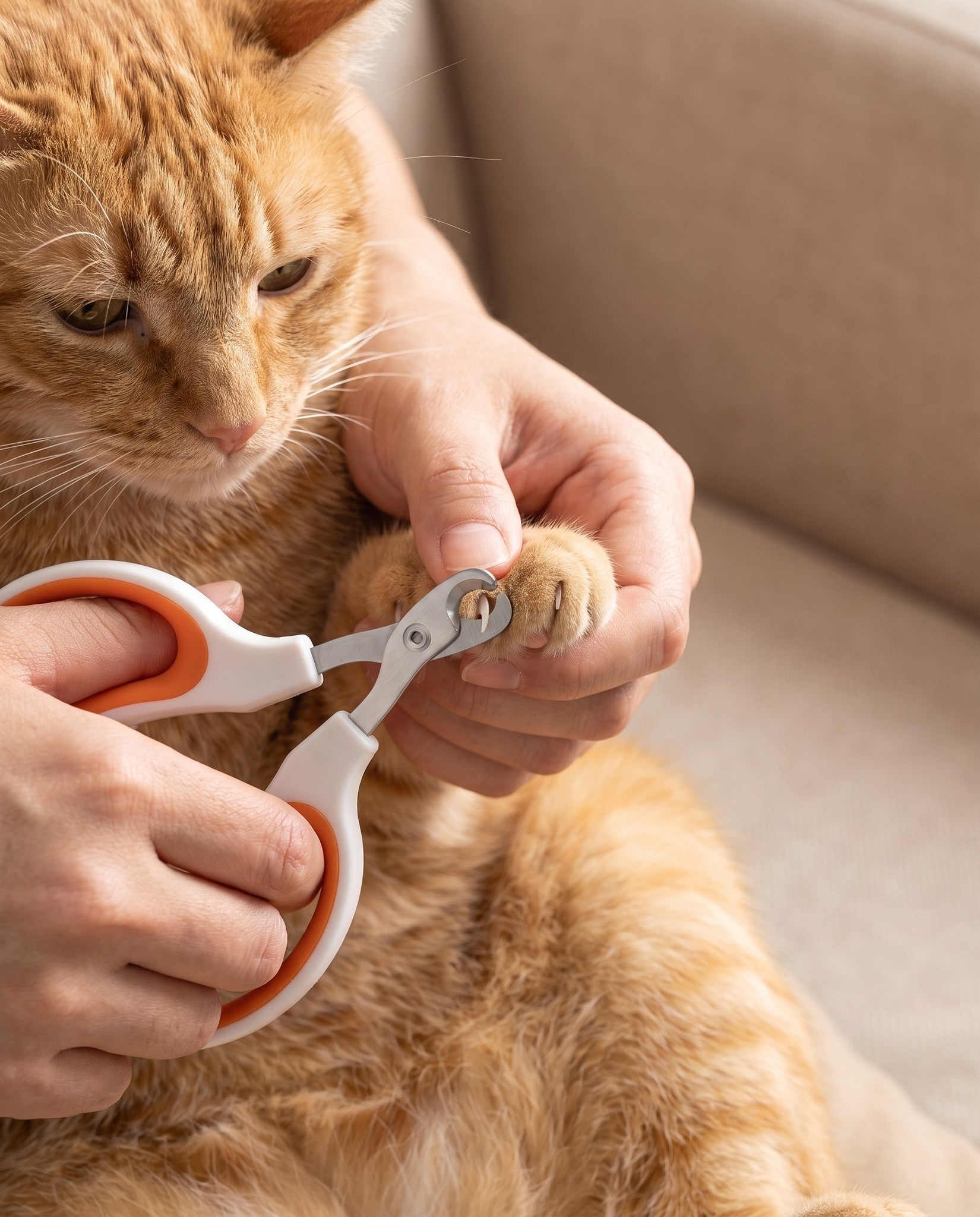 Circular-Hole Claw Scissors for Cats and Small Dogs, in use at home