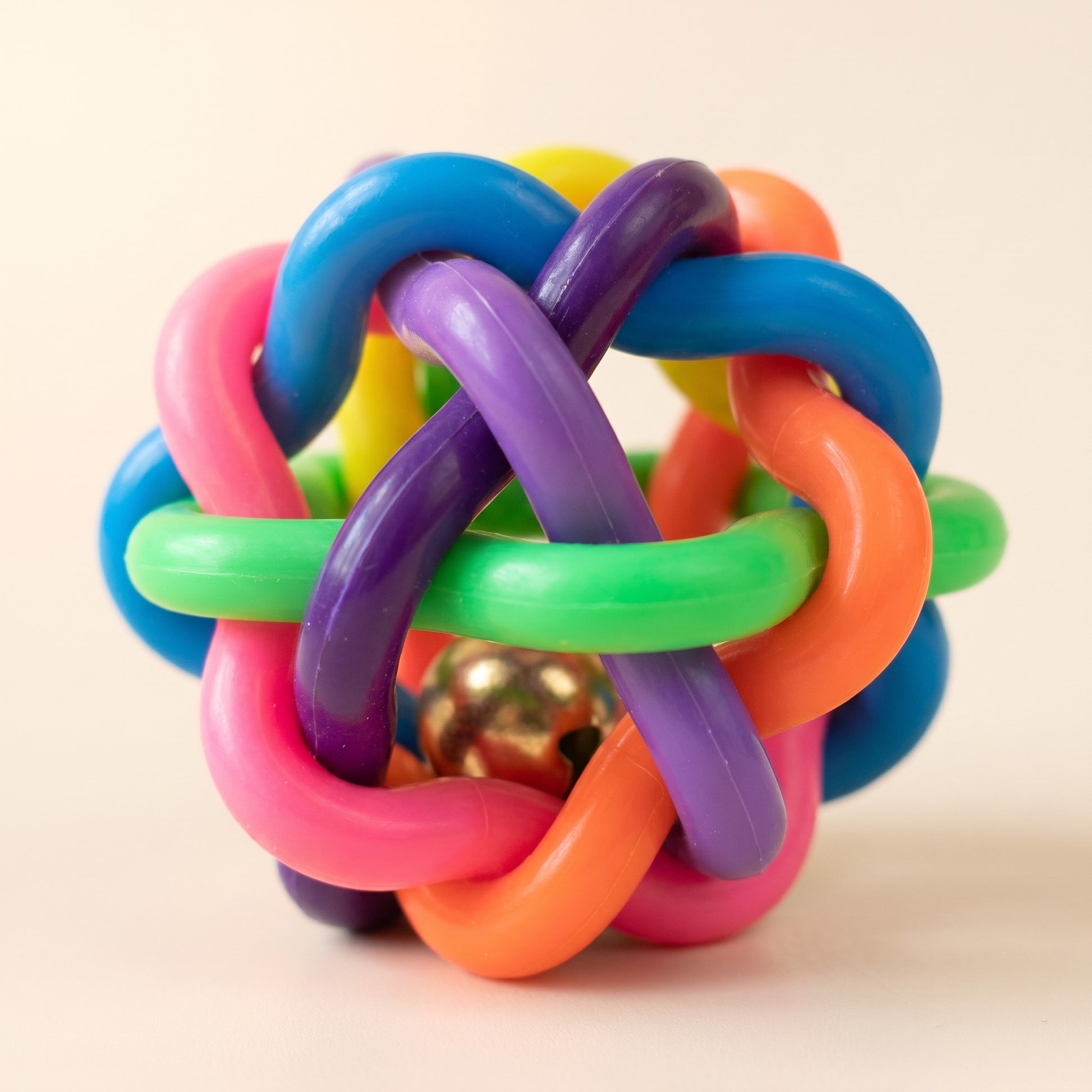 Woven Rubber Bell Ball for Dogs, close-up detail