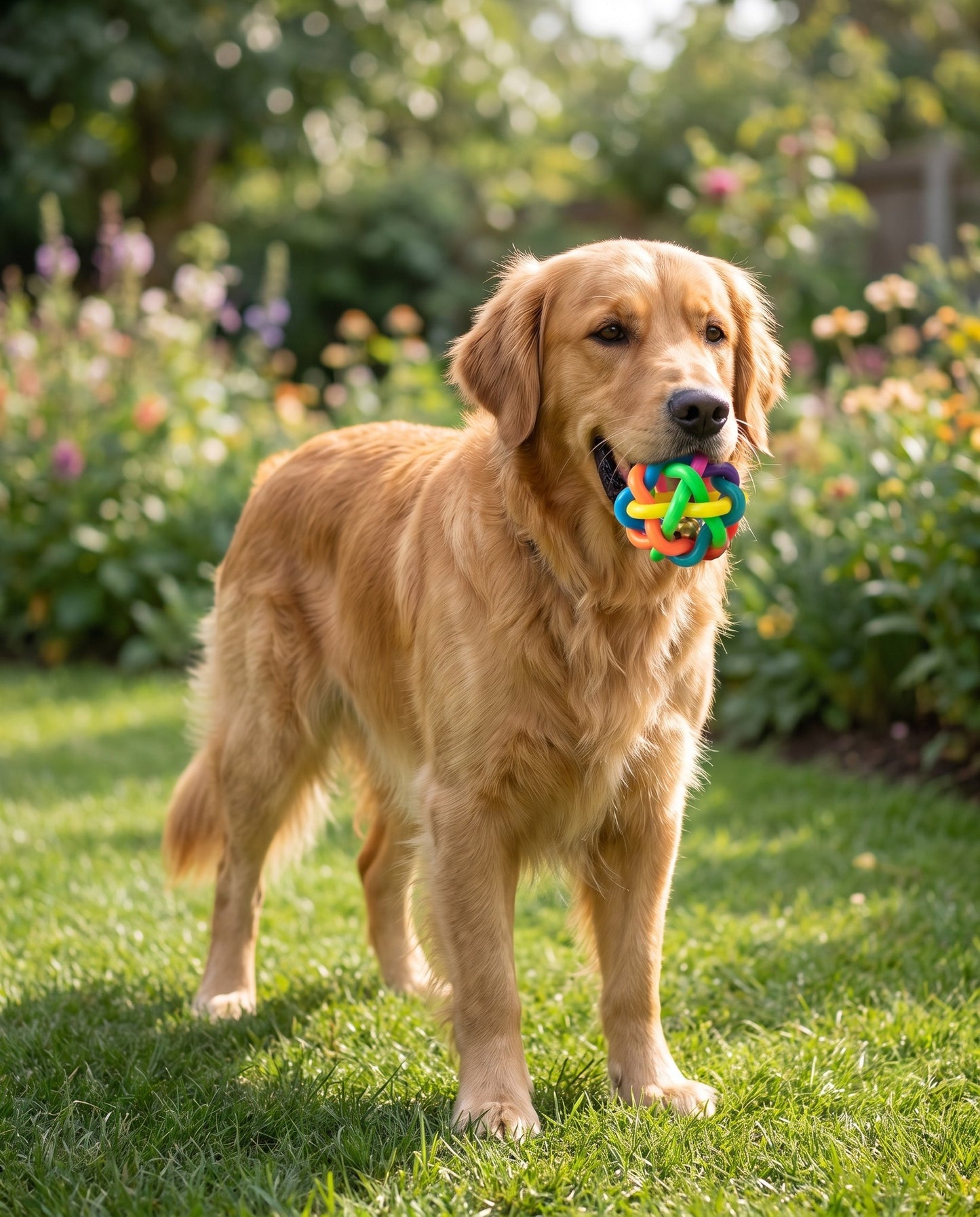Woven Rubber Bell Ball for Dogs, in use at home