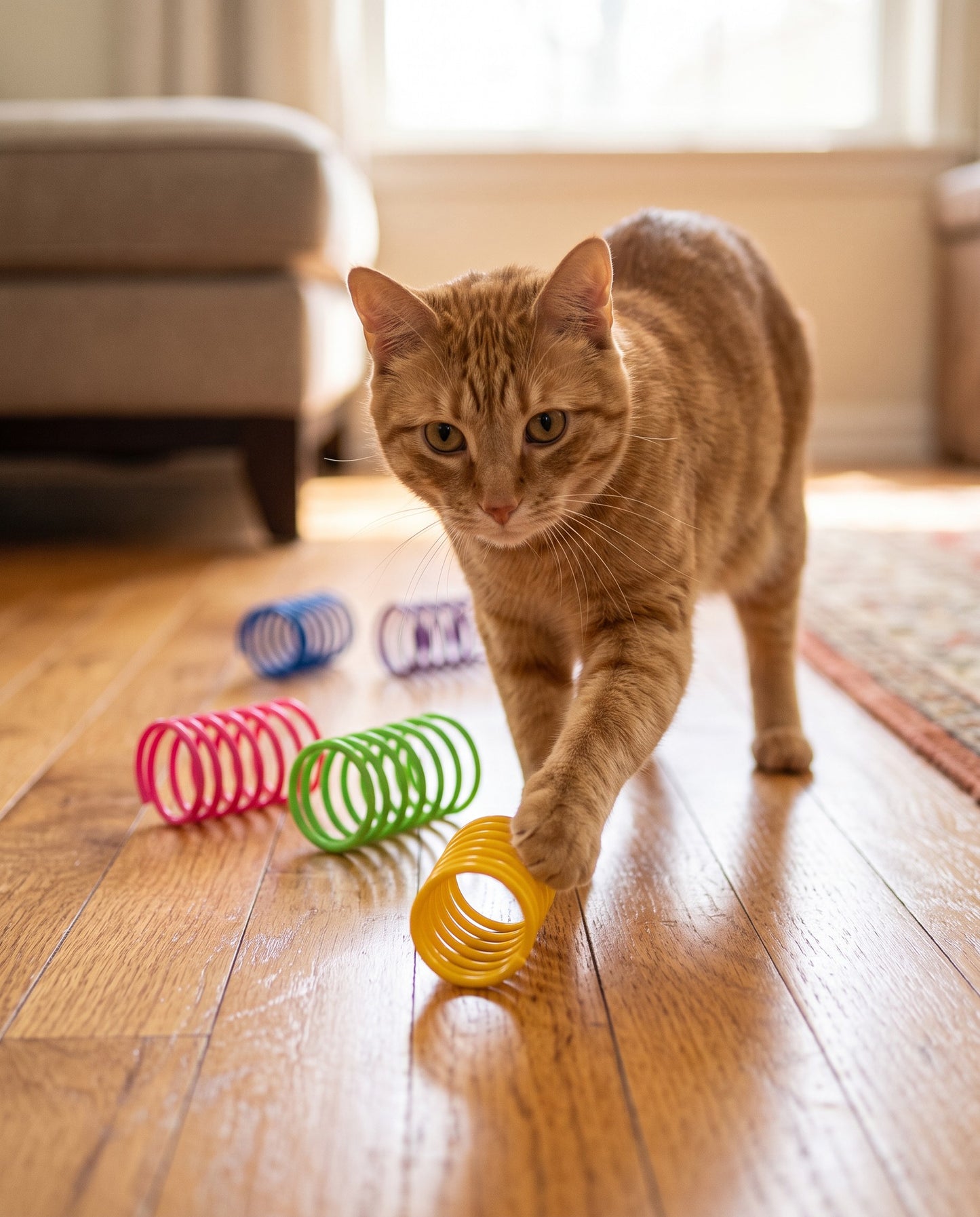 Spiral Spring Cat Toys, Multi Pack, in use at home
