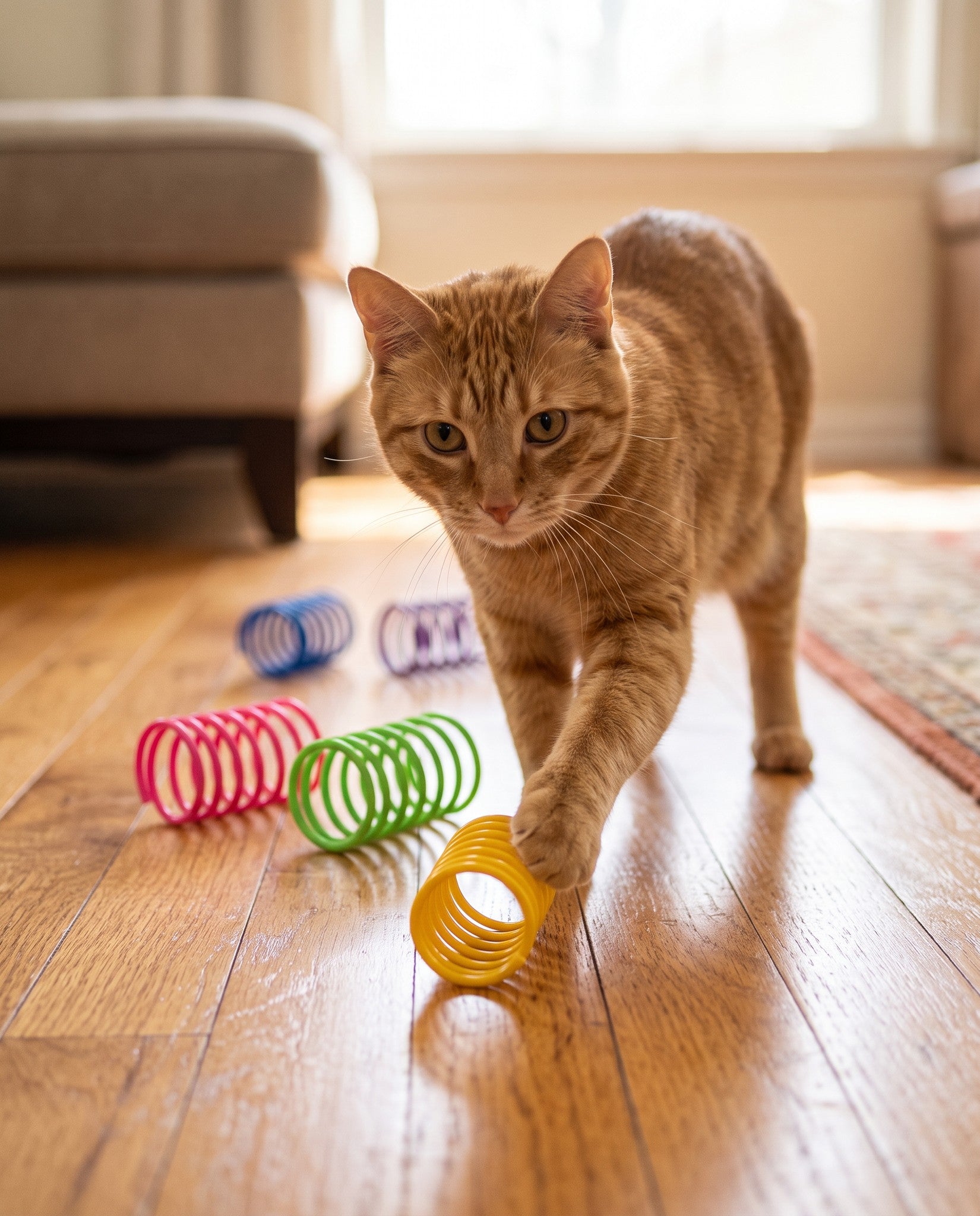 Spiral Spring Cat Toys, Multi Pack, in use at home