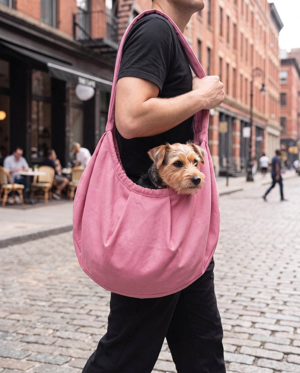 Crossbody Sling Carrier, Pink, in use