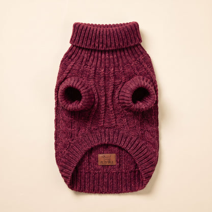 Cable-Knit Turtleneck Sweater for Dogs and Cats - burgundy