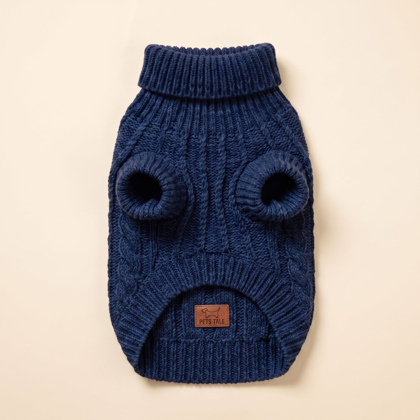 Cable-Knit Turtleneck Sweater for Dogs and Cats - dark navy blue