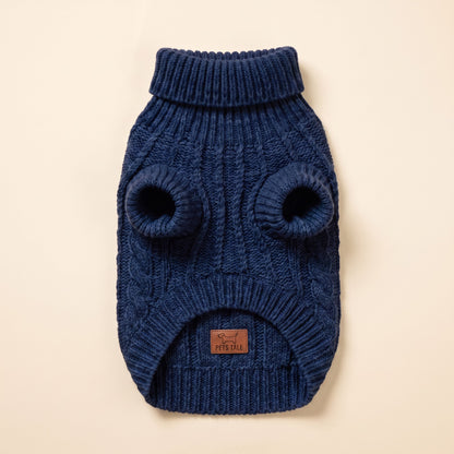 Cable-Knit Turtleneck Sweater for Dogs and Cats - dark navy blue