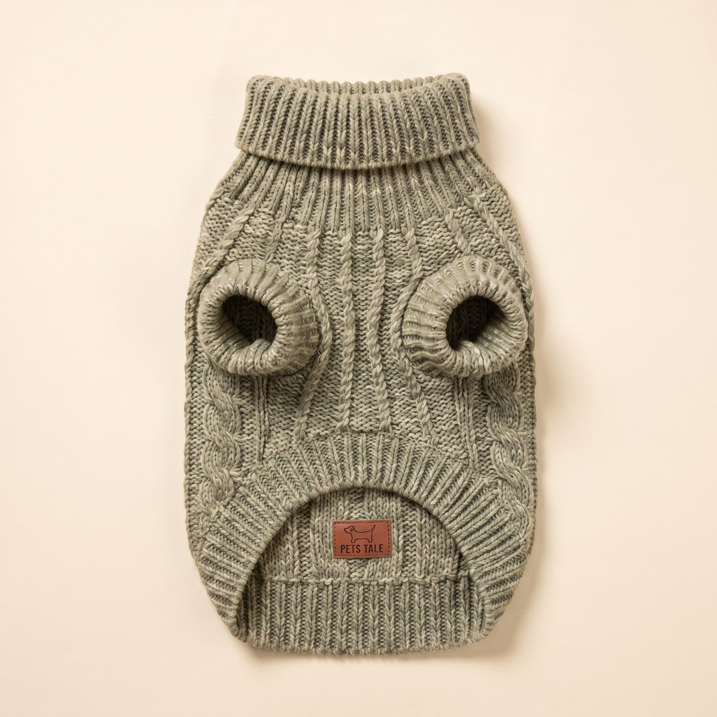 Cable-Knit Turtleneck Sweater for Dogs and Cats - khaki, a muted green-brown