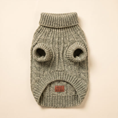 Cable-Knit Turtleneck Sweater for Dogs and Cats - khaki, a muted green-brown