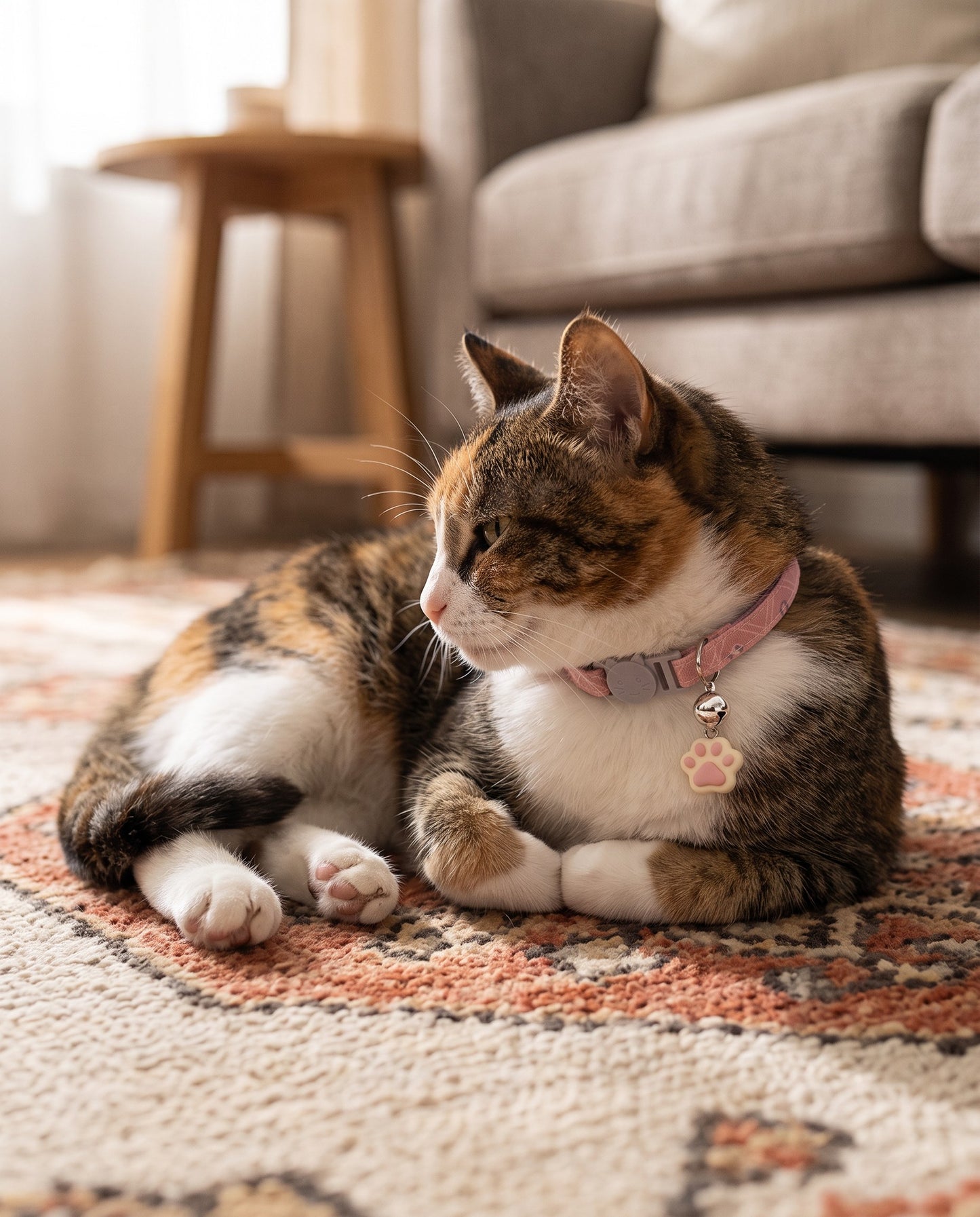 Breakaway Cat Collar with Paw Charm, in use at home