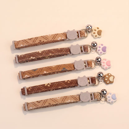 Breakaway Cat Collar with Paw Charm - brown