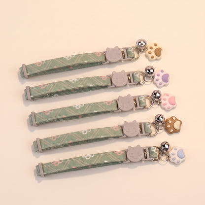 Breakaway Cat Collar with Paw Charm - green