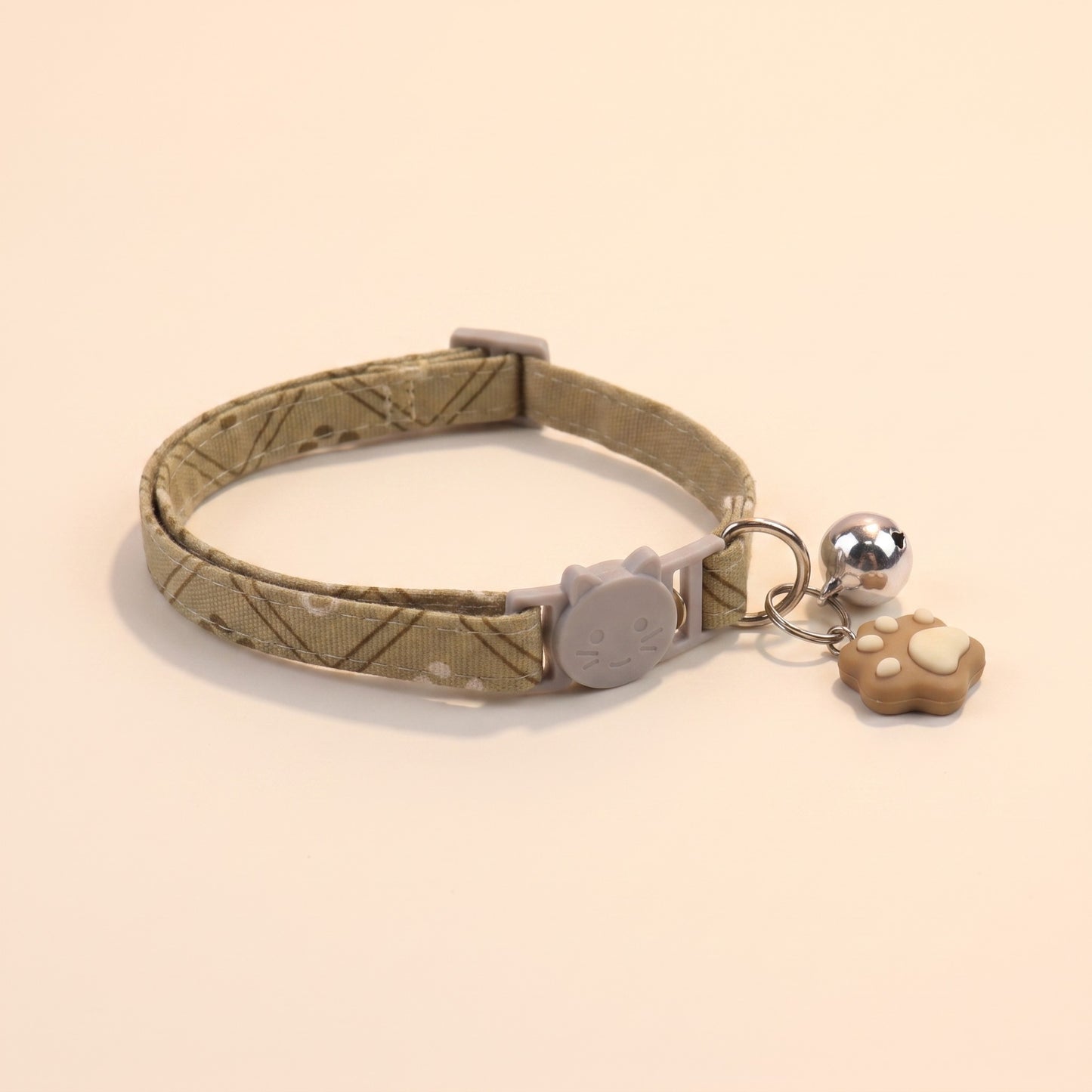 Breakaway Cat Collar with Paw Charm - khaki, a muted green-brown