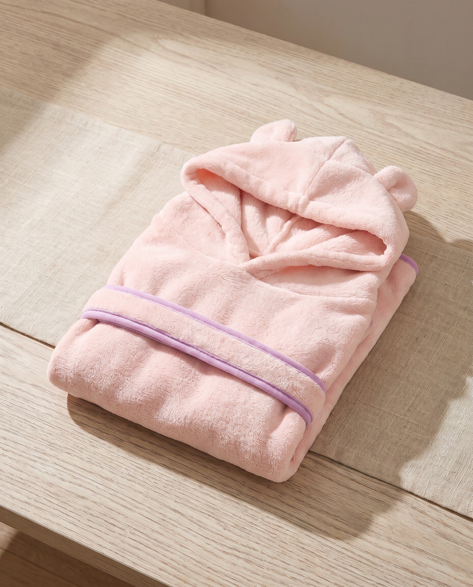 Hooded Microfiber Dog Bathrobe, styled in a home setting