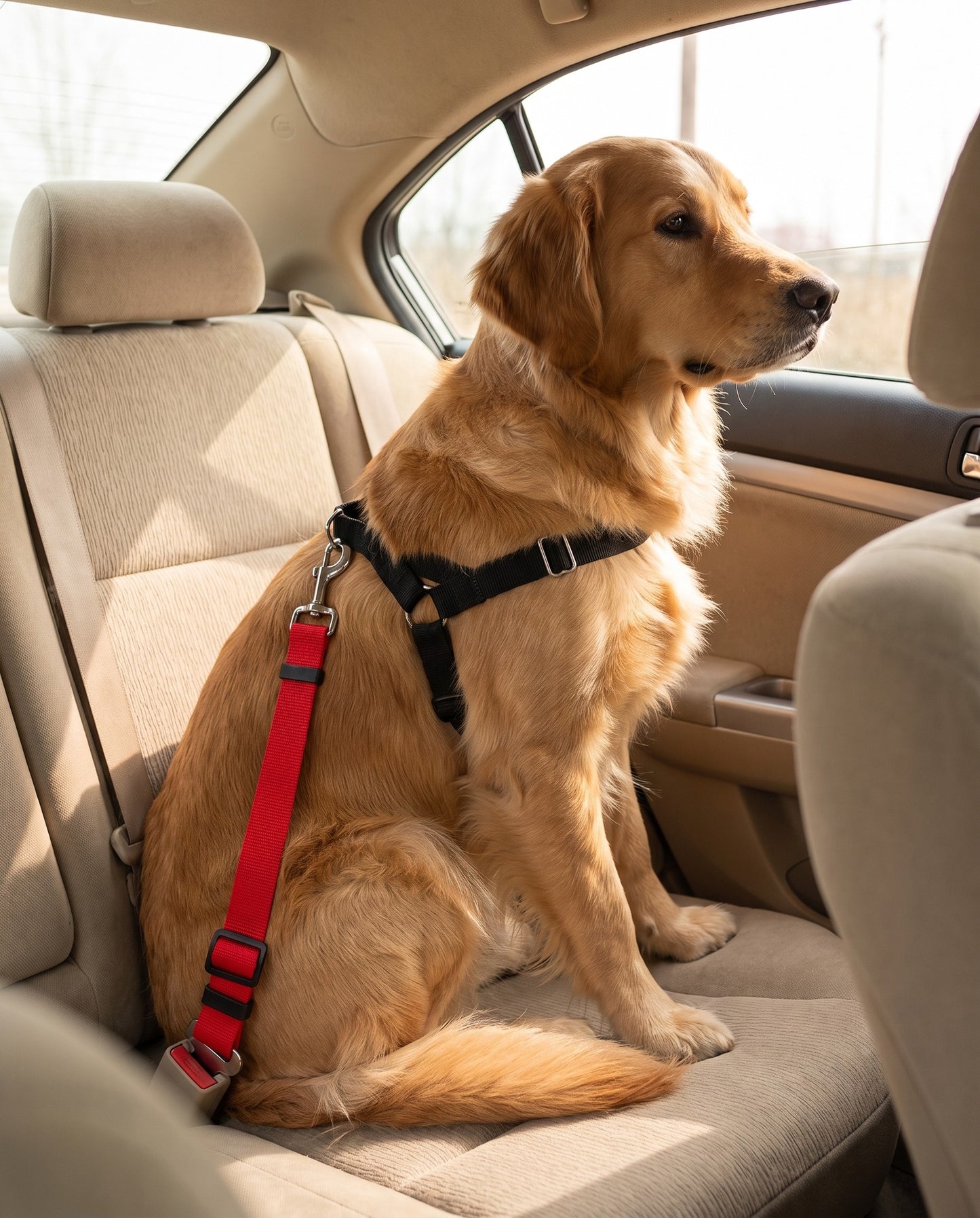 Dog Car Seat Belt Tether, in use at home