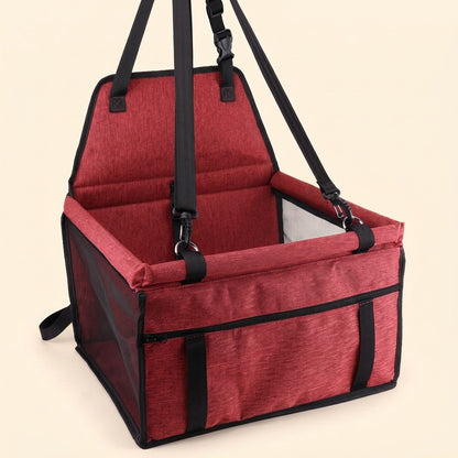 Foldable Booster Car Seat with Safety Tether in red