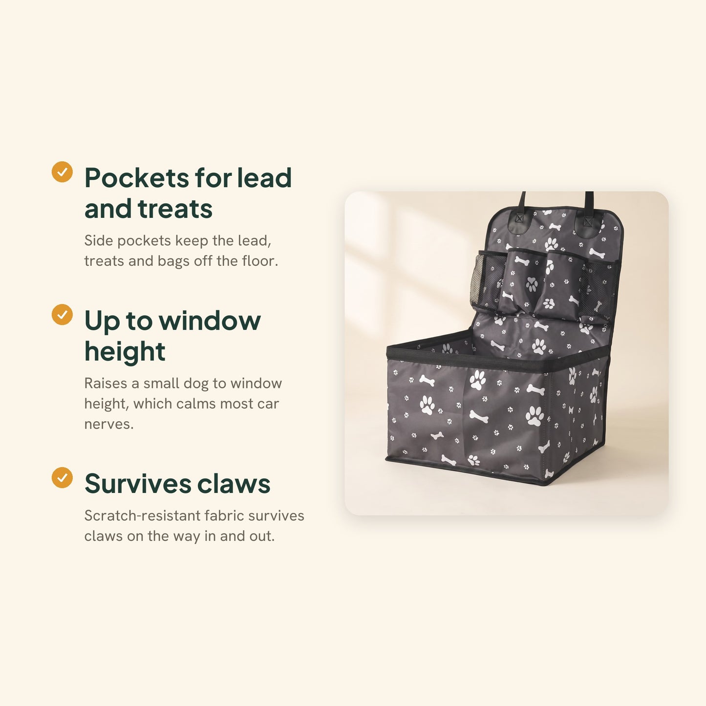 Dog Car Booster Seat with Storage Pockets, key benefits