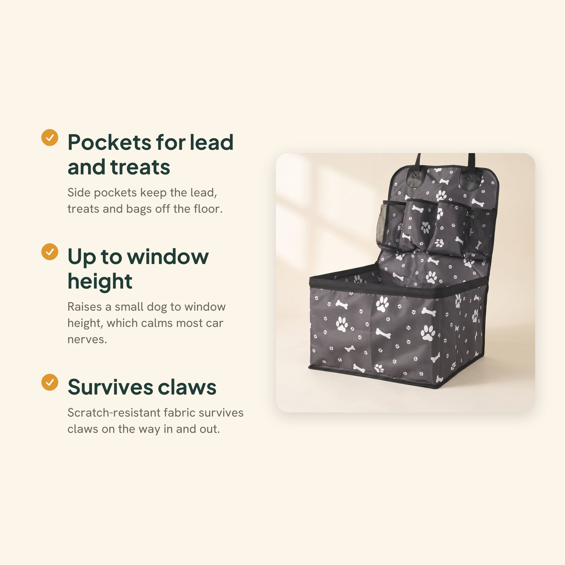 Dog Car Booster Seat with Storage Pockets, key benefits