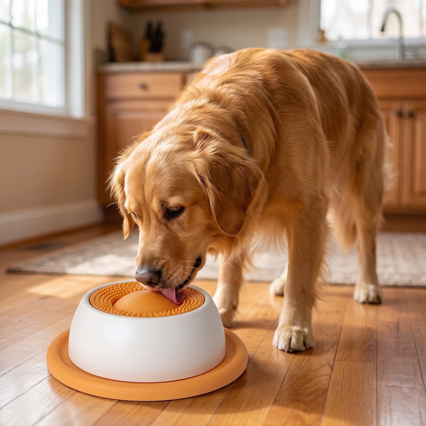Slow Feeder Licking Bowl with Center Dome, in use at home